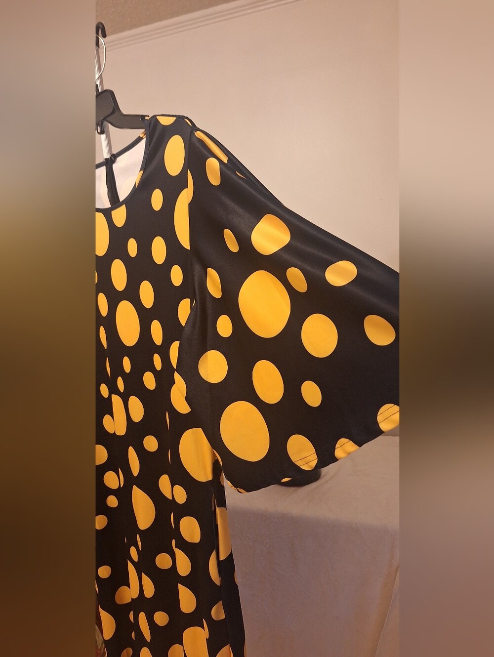 Black and Yellow Polka Dot Women's Dress - Plus Size - Picture 5 of 7